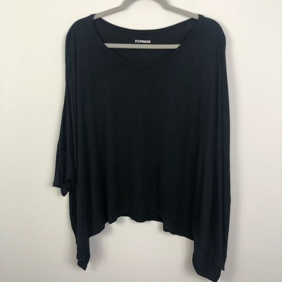 EXPRESS | Black Oversized Drapey Top Short Sleeve - Picture 1 of 5